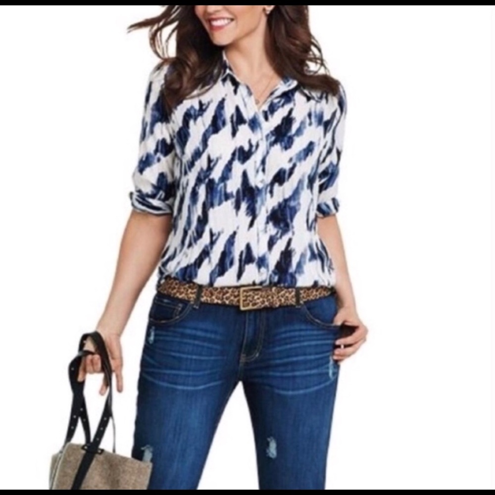 CAbi sheer button up blouse NWOT